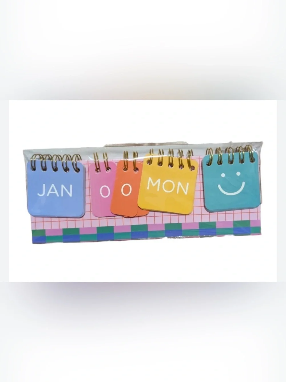 Checkered Print Perpetual Flip Desk Calendar Cute Office Decor NEW
